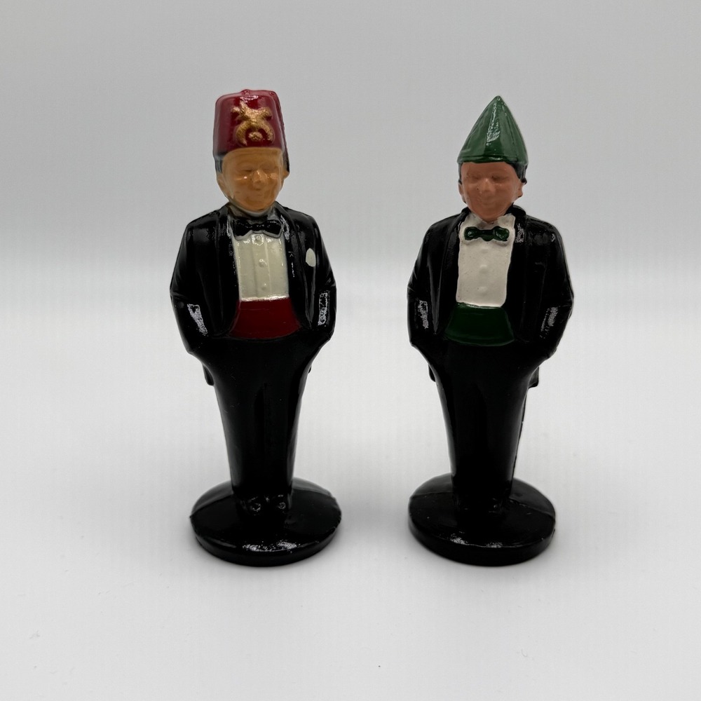 Vintage Masonic Cast Metal Figures Set‎ of 2 Fez & Cap New Old Stock